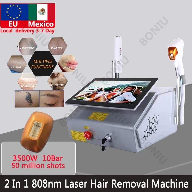 Local Shipment 2024 Newest 2 in 1 Diode Laser  808nm Epilation Machine Hair Removal Pico Nd Yag Tattoo Removal Equipment