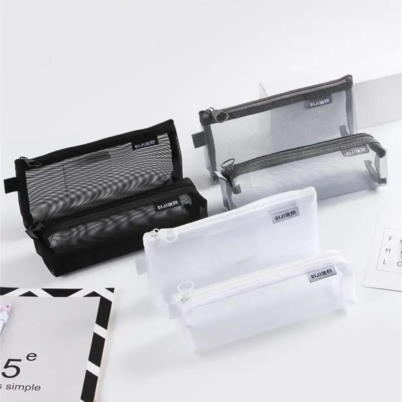 حقيبة أقلام رصاص شبكية واسعة للطلاب ، صندوق قرطاسية مثلث ، حقيبة مريحة ، أزياء متعددة الاستخدامات