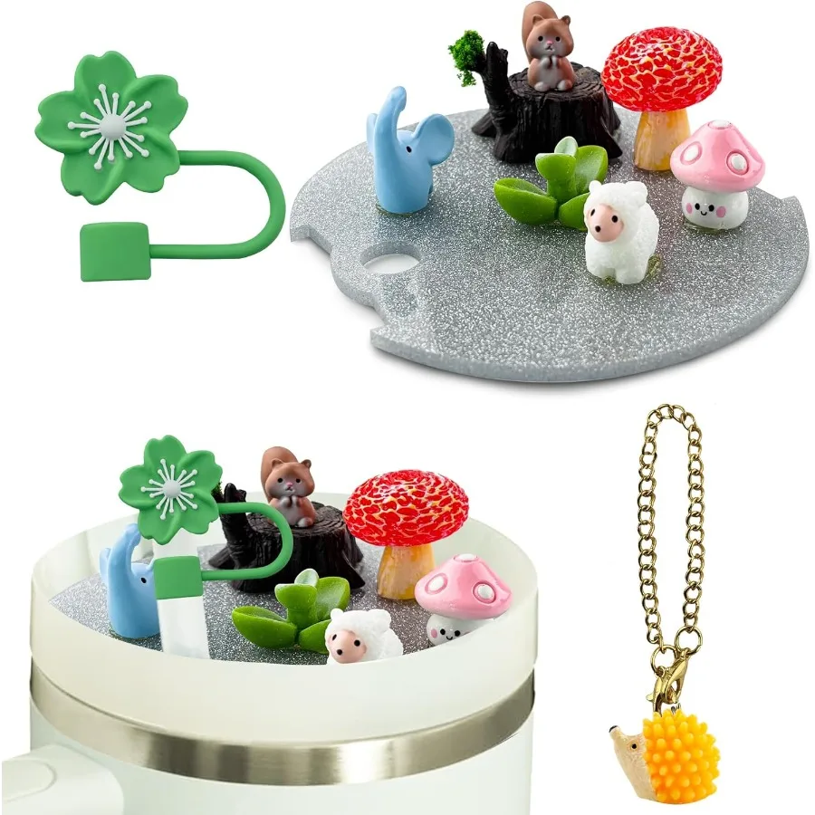 

Набор аксессуаров для крышек чашек, декоративная крышка для чашек на 40 унций с подвесками-ручками и силиконовыми чехлами и крышкой Forest