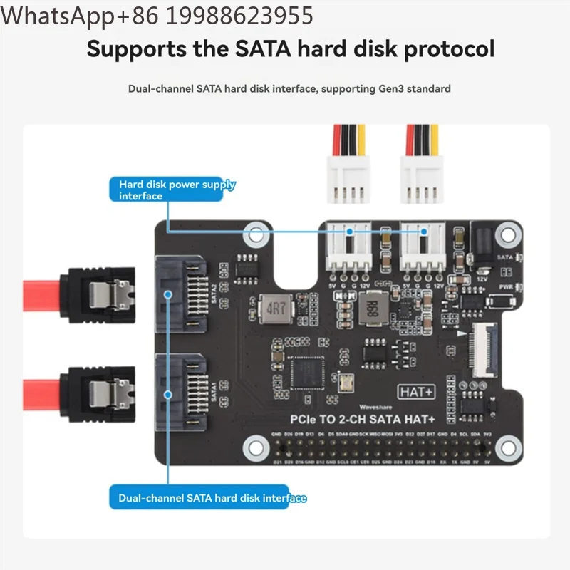 L22A-SATA HAT For Raspberry Pi 5 With Pcie To SATA Expansion Board 2-Channel Support Including EEPROM For DIY Projects And Serve