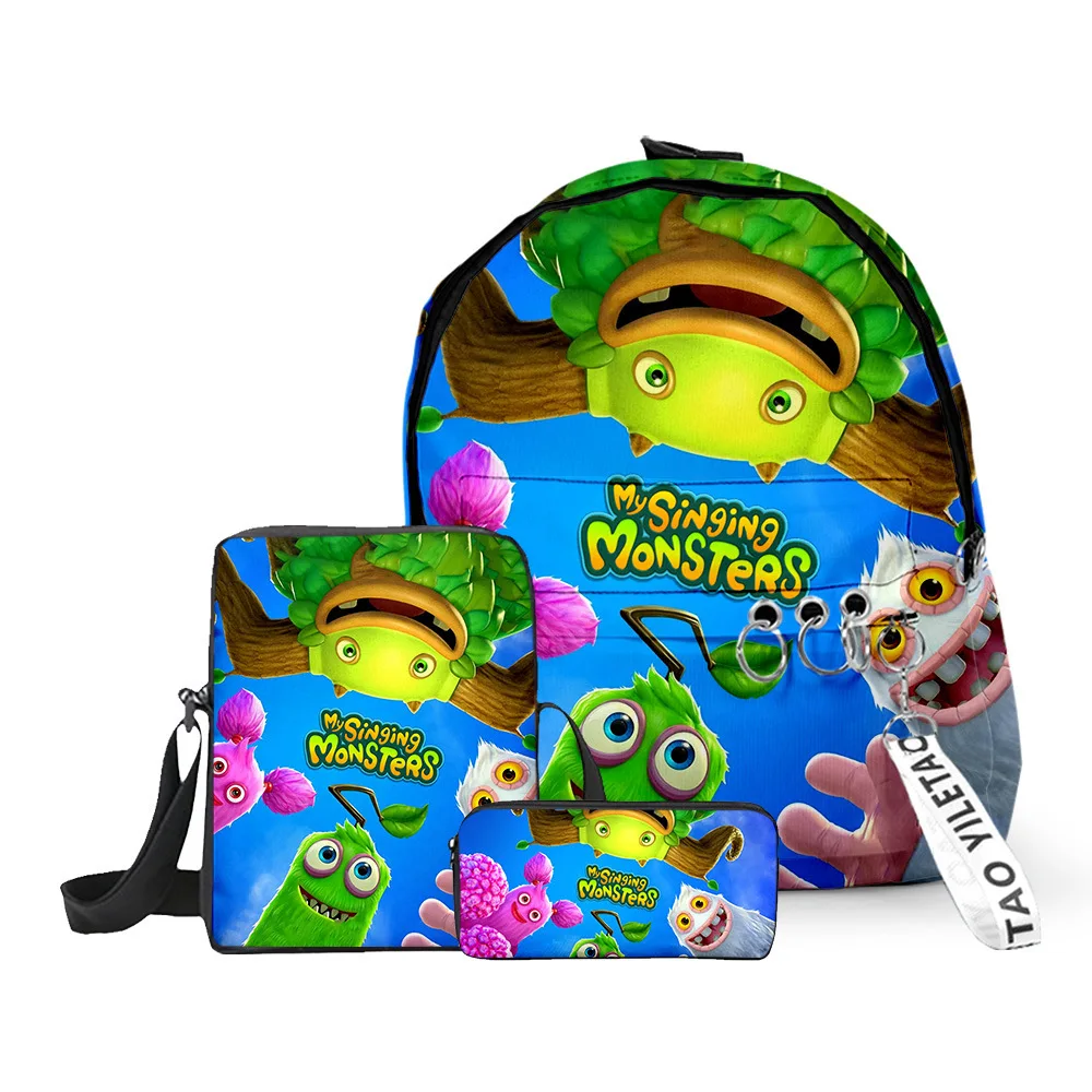 Hip Hop Popular my singing monsters 3D Printed 3pcs/Set School Bags Laptop Daypack Backpack Inclined shoulder bag Pencil Case