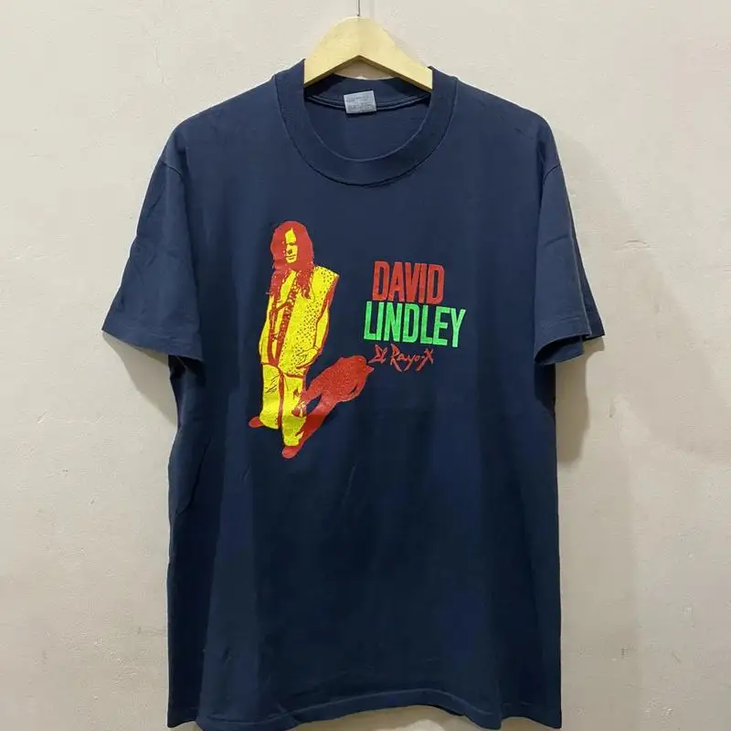 Vtg David Lindley For Fans Cotton Navy  T shirt Men BL143