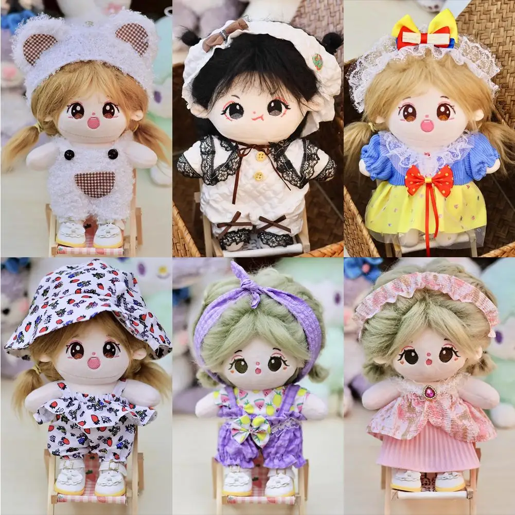 20CM Cotton Doll Rompers Cartoon Plush Doll Replacement Outfit Princess Dress Playing House Accessories Mini Clothes