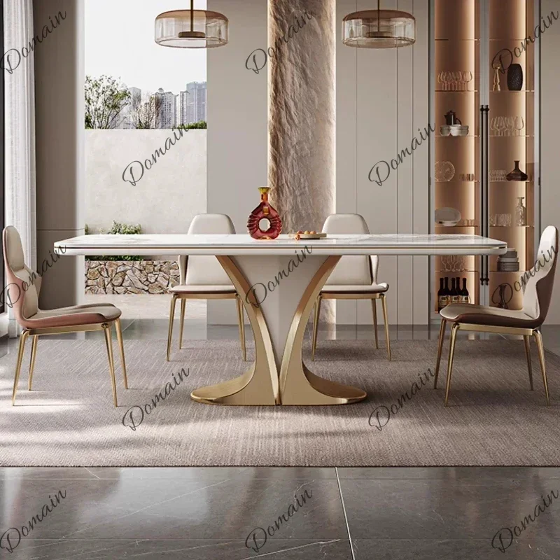 XM Slate Combination Household Dining Table Set Of 6 Chairs Modern Simple Light Luxury High-end Rectangular Dining Tables Furnit
