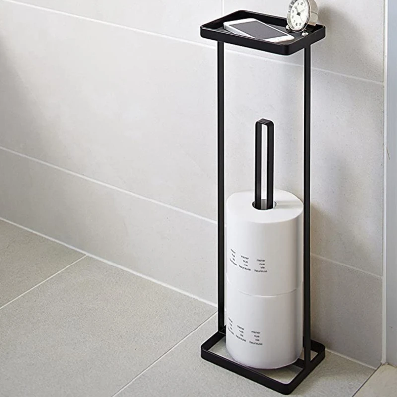 Freestanding Toilet Paper Holder Carbon Steel Multi Functional Bathroom Storage Rack for Home Restroom Daily Storage Use 휴지 거치대