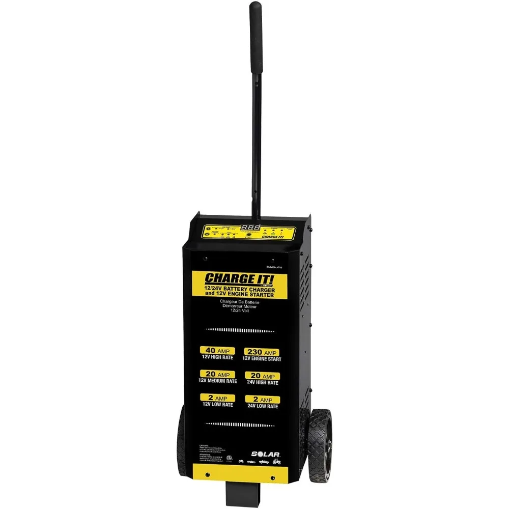 Automotive CHARGE IT! 12/24V WHEELED BATTERY CHARGER with ENGINE START, black/yellow (4745)