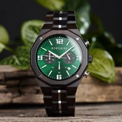 BOBO BIRD Men's Luxury Wood Watch Luminous Timepieces Chronograph Date Display Quartz Wristwatches Gifts For Men Custom