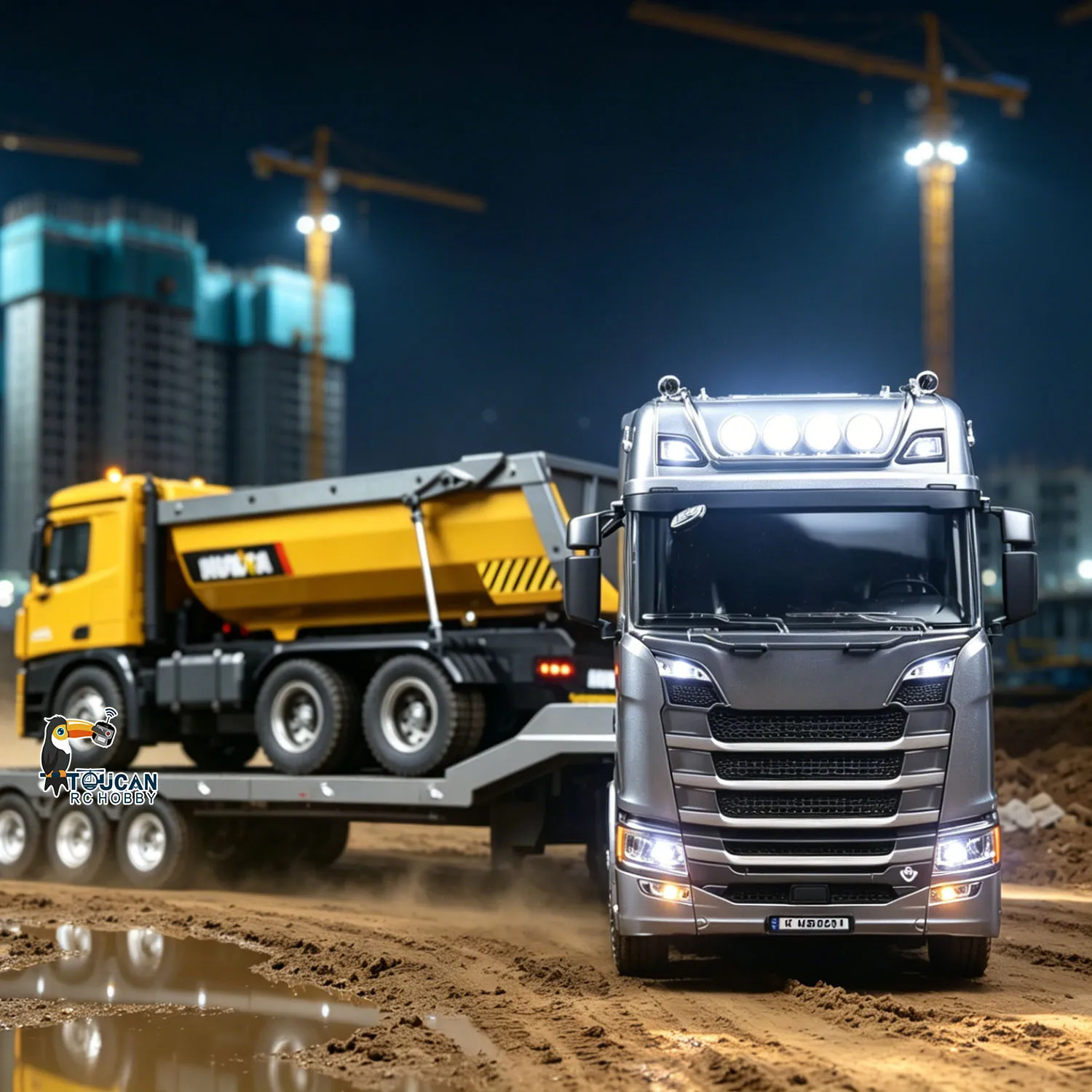 

770S 1/18 RC Tractor Truck With Semi Flatbed Trailer Electric Support Legs Tail Board Radio Control Cars RTR Vehicle Light Toys