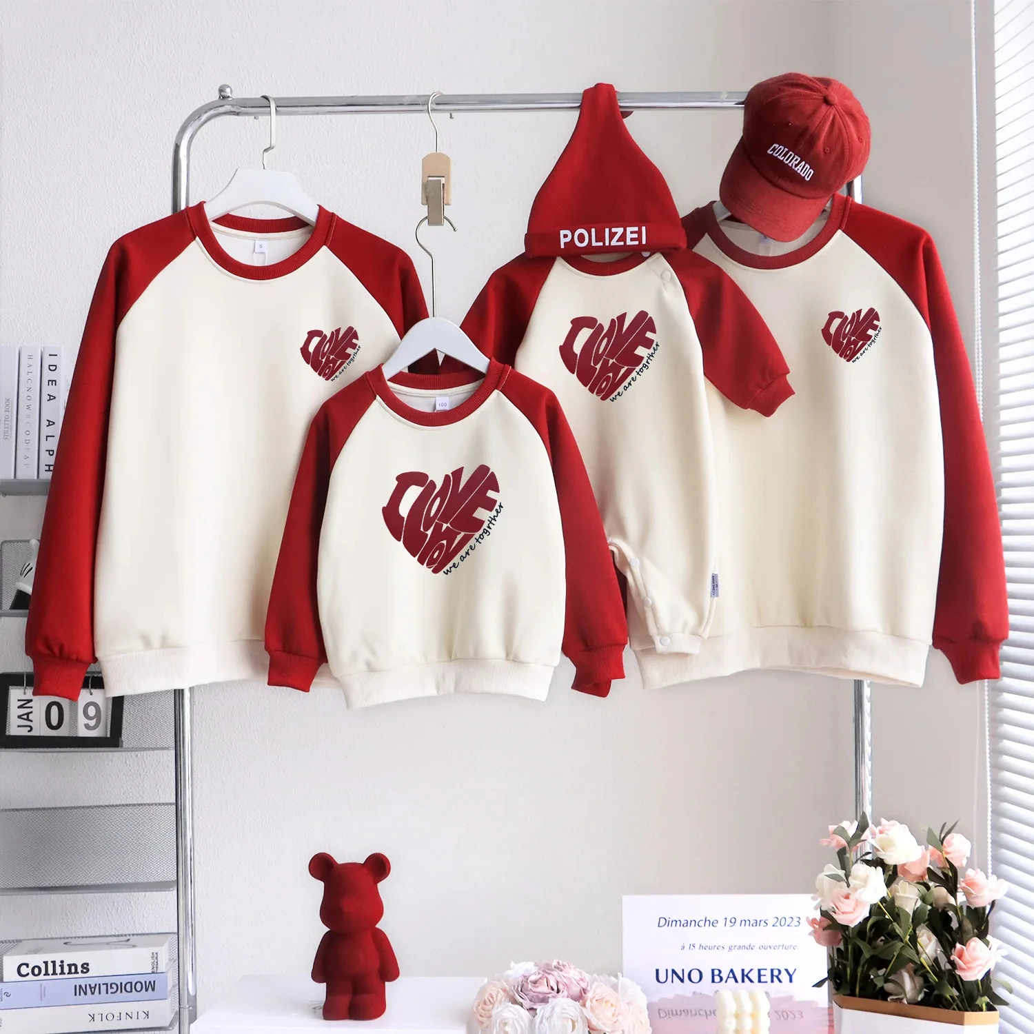 Family Matching Heart Sweatshirts Father Mother Kids Baby Bodysuit Christmas New Year Couple Love Crewneck Tops Infant Romper