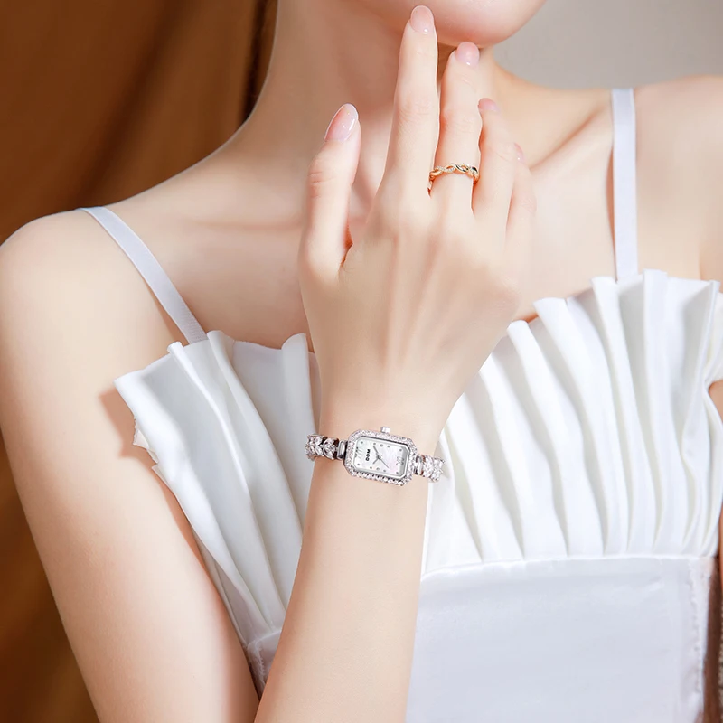 DOM 1541 модные роскошные Брендовые женские часы, водонепроницаемые кварцевые часы с бриллиантами, оригинальные женские часы, Серебристые часы со стальным ремешком