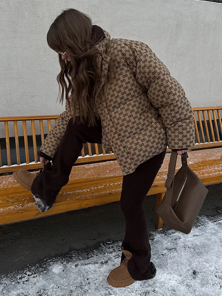 Stylish Alphabet Cotton Jacket Women Lapel Full Sleeve Zipper Short Coats Female 2025 Winter Chic Lady Warm All-matching Outwear