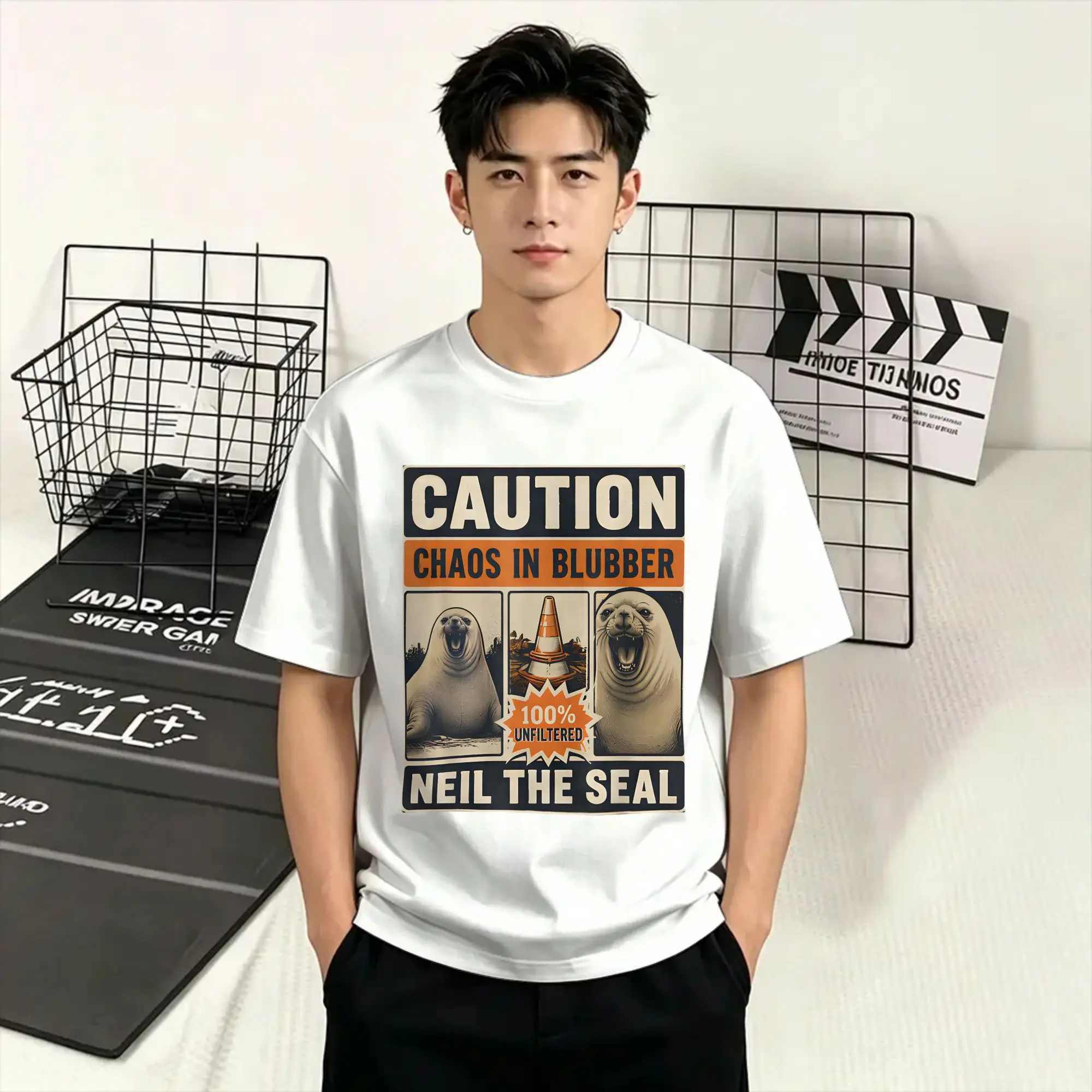 Men T-Shirt Neil the Seal  Novelty Pure Cotton Tees Short Sleeve  T Shirts Crew Neck Clothing Plus Size