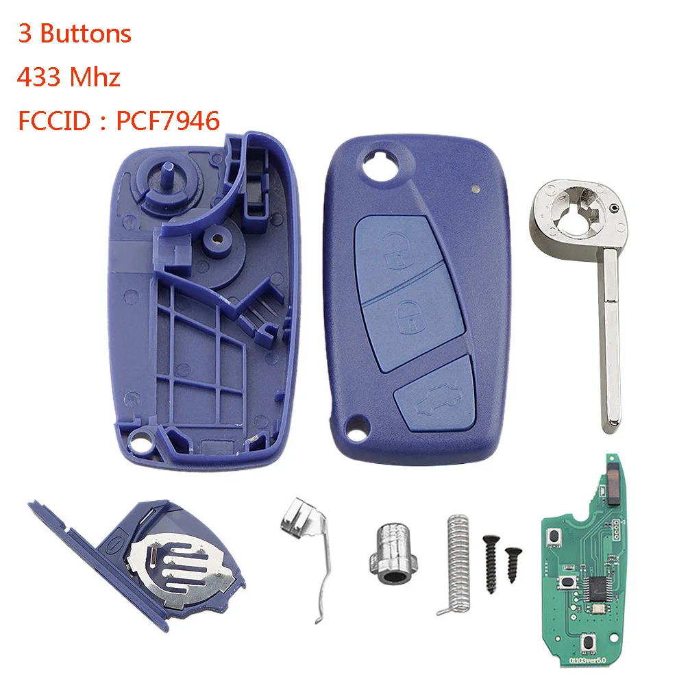 Car Smart Remote Key 3 Buttons Fit for Fiat 500 Panda Idea Punto Stilo 433MHZ