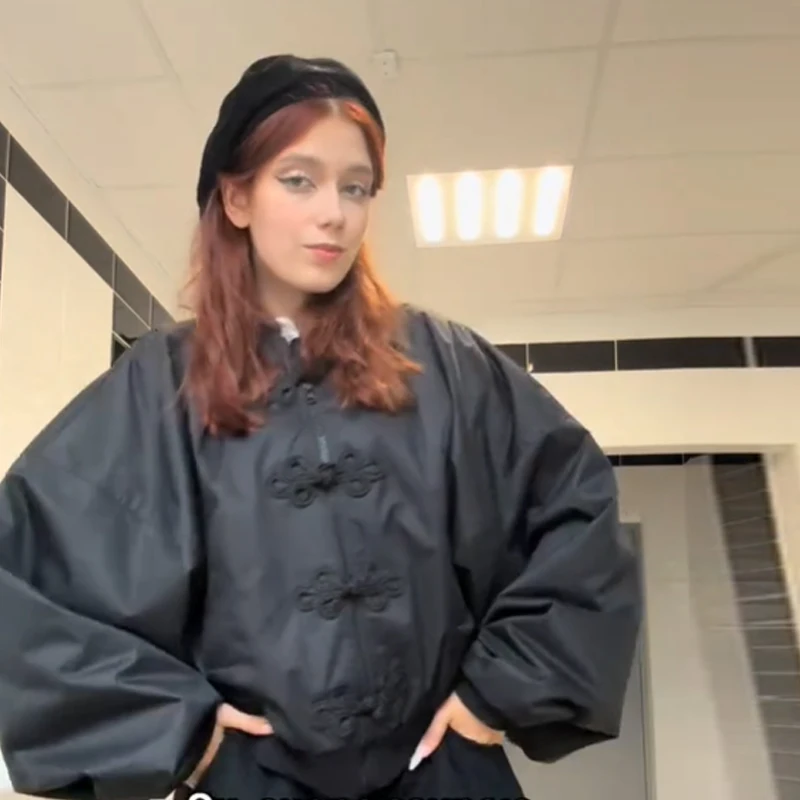 سترة قصيرة أنيقة مصممة بعقدة صينية وزر وسحاب ملابس خارجية عصرية متعددة الاستخدامات ملابس خروج نسائية للخريف #3