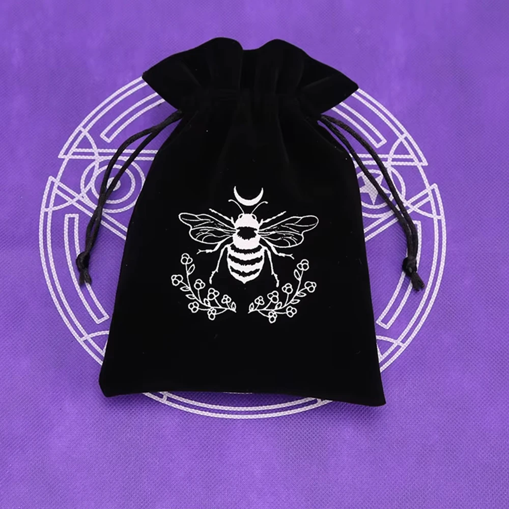Velvet Drawstring Tarot Storage Bag with Embroidery Design