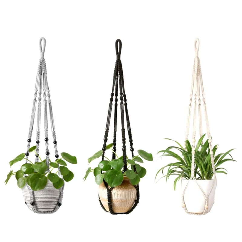 ABBN-percha para plantas de macramé hecha a mano, cesta para macetas colgante para interiores, maceta de cuerda de algodón tejida, soporte para plantas de ganchillo