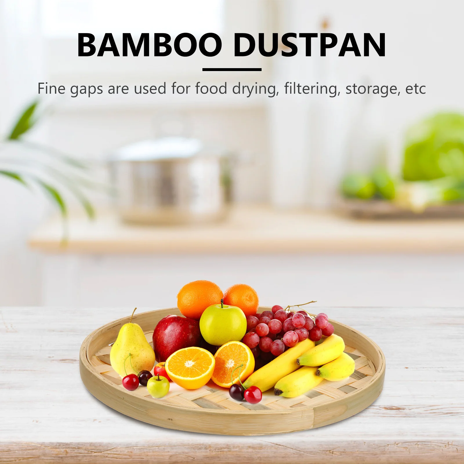 

1pc Bamboo Round Winnowing Basket Hand-Polished Drying Storage Container Vegetable Fruit Filter Tray Weave Sieve