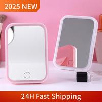 2025 Trend LED Vanity Mirror With Lights Portable Cosmetic Travel Tabletop Make Up Lighted Desk Mirror USB Rechargeable