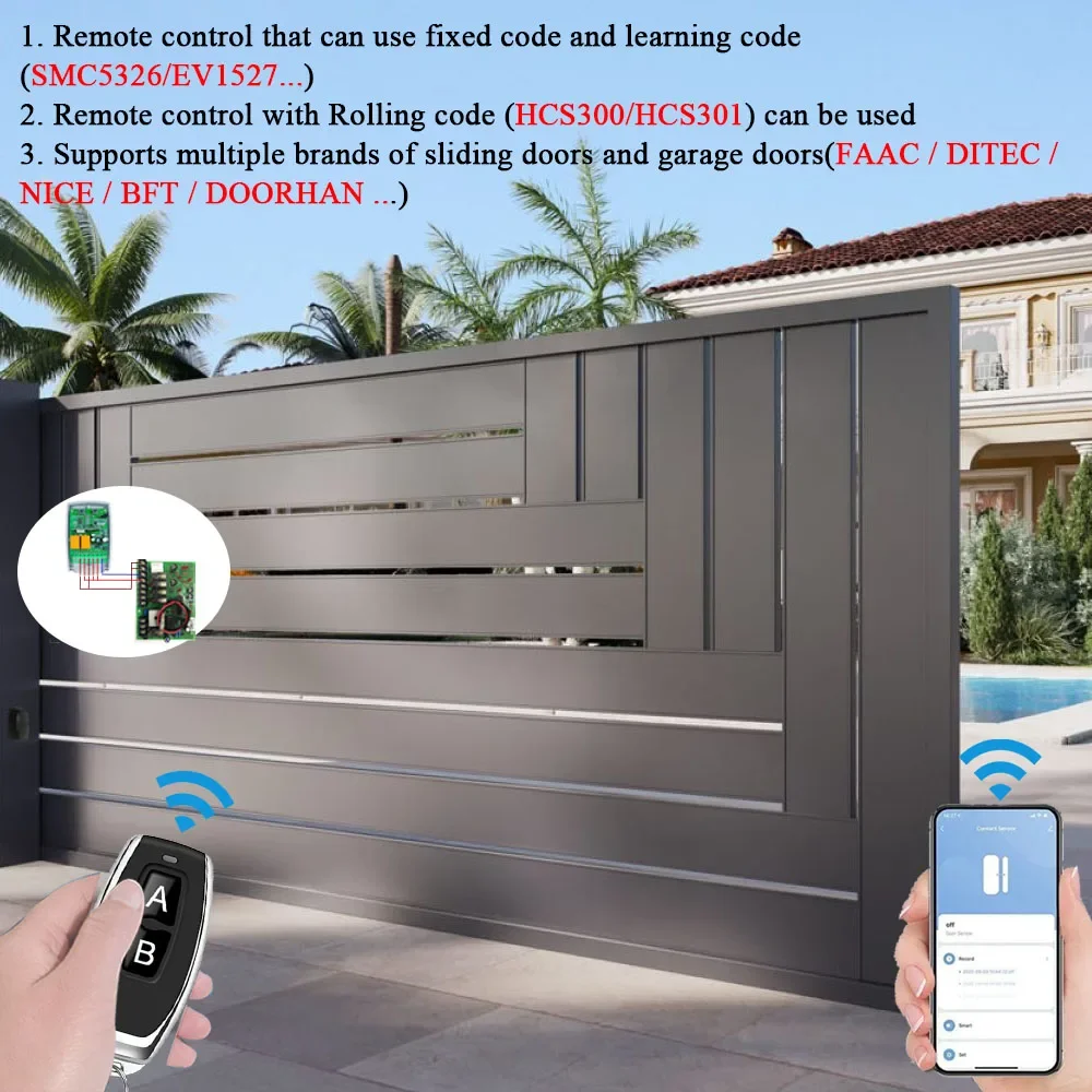 Tedelig Tuya WiFi RF 433MHz Smart Garage Sliding Door Gate Opener Controller Wireless DC AC 12V 24V Switch,Rolling Code Support