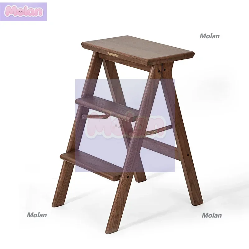 Taburete de zapatos 21N, taburete de escalera para el hogar, escalones plegables, escalera de tres escalones de madera maciza gruesa, taburete de zapatos de escalada de doble propósito clim