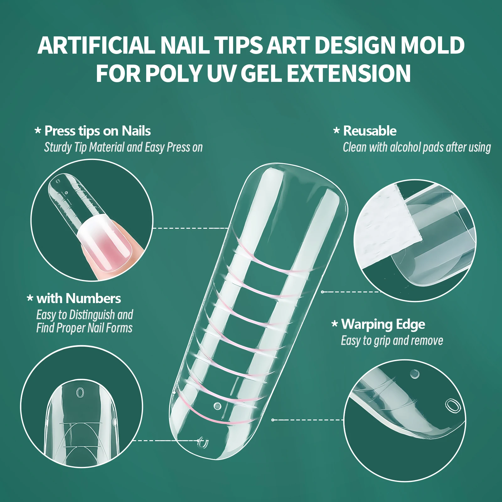 ชุดแม่พิมพ์เจลต่อเล็บแบบใสหลากสี 288 ชิ้น/12 ขนาด สำหรับทำเล็บอะคริลิคแบบซ้ำได้ ใช้ในร้านทำเล็บและ DIY