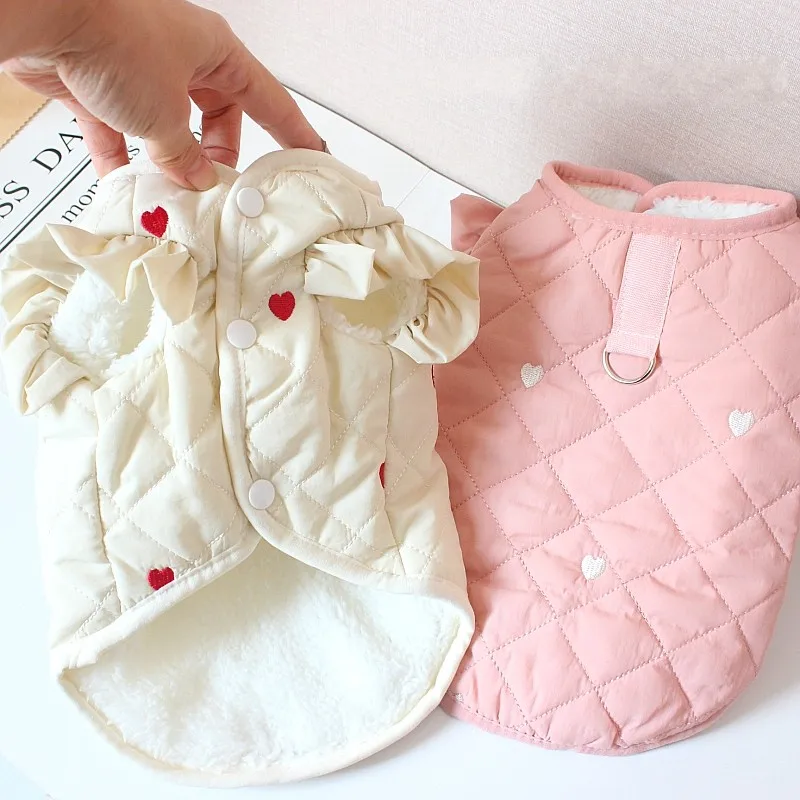 Winter Puppy Jacket Cotton Love Dog Coat Pet Warm Vest Fashion Flying Sleeve Cat Vest Dog Costume Chihuahua Small Dog Clothes