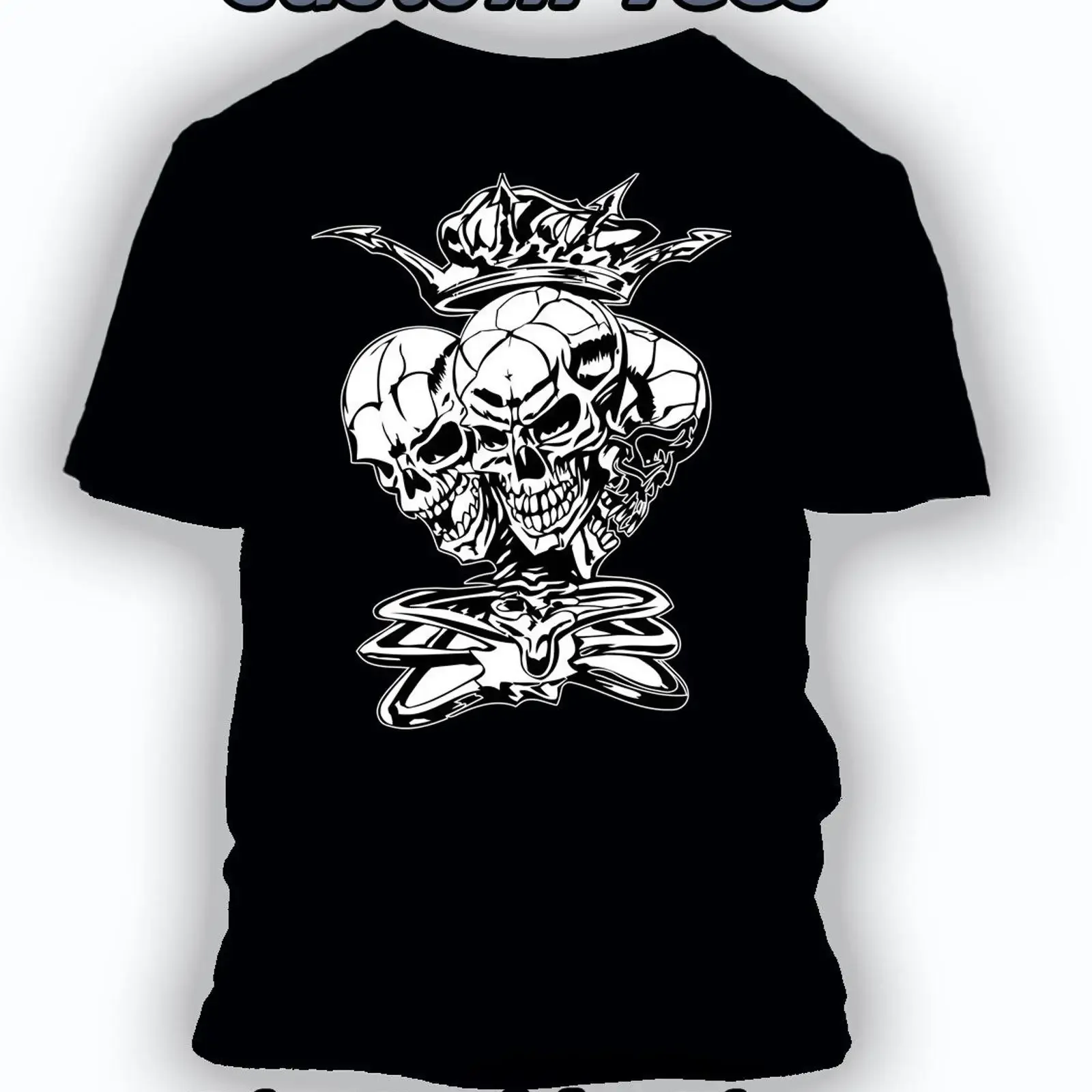 Skulls 3 Headed Skate Hip Hop Big Tall T Shirt Pro Club Shaka Street Wear vintage Washed Top For Everyday Wear Soft homme