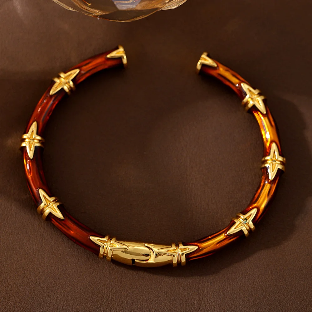 

Unique Ethnic Bracelet for Women 18K Gold Plated Copper Tawny Brown Bangle Charm Daily Luxury Jewelry Gift Wholesale
