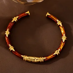 Unique Ethnic Bracelet for Women 18K Gold Plated Copper Tawny Brown Bangle Charm Daily Luxury Jewelry Gift Wholesale