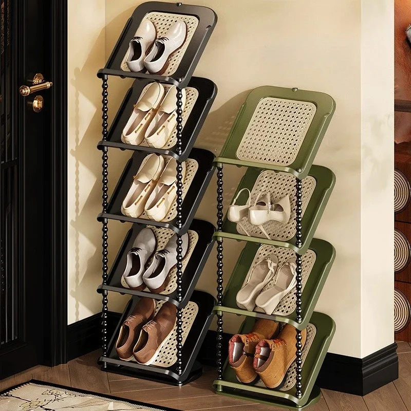 

AOLIVIYA Doorway Rattan Inclined Shoe Rack Multi-layer Household Shoe Rack Doorway Multi-layer Vintage Style Simple Shoe Rack Do