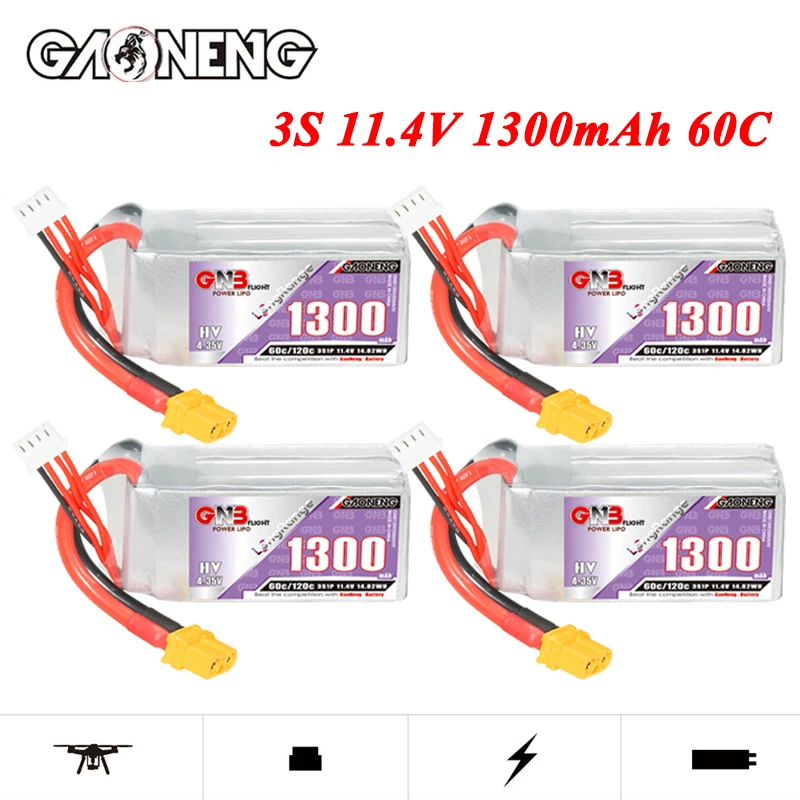 GNB 3S 11.4V 1300mAh 60C/120C Lipo Battery With XT60 Plug For Racing Drone FPV Quadcopter Helicopter Airplane Parts Hobby