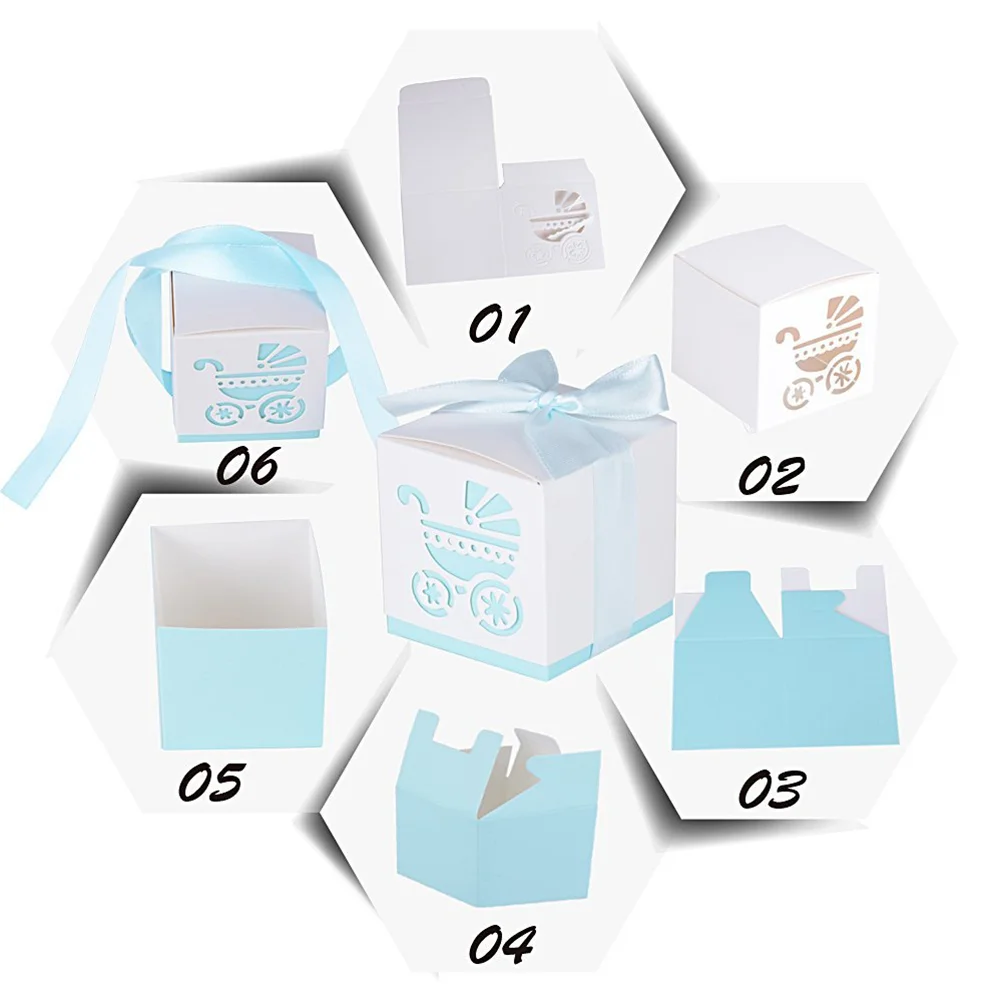 50pcs Footprint Candy Boxes Sweet Gift Boxes Christening Baby Shower Party Bomboniere Favors Box (Sky-blue)