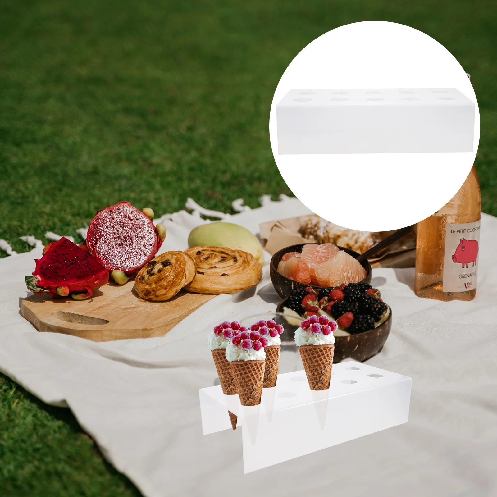 

Ice Cream Holder Acrylic Clear 10 Holes Cone Stand For Party Picnic Display Rack Sushi Roll Storage Shelf Cake