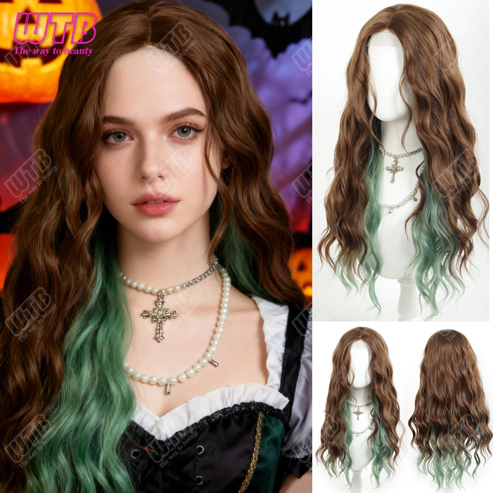 

WTB Синтетический парик для женщин Длинные вьющиеся волнистые волосы Парик фронта шнурка Косплей Темперамент для ежедневного использования Синтетические парики Лолиты