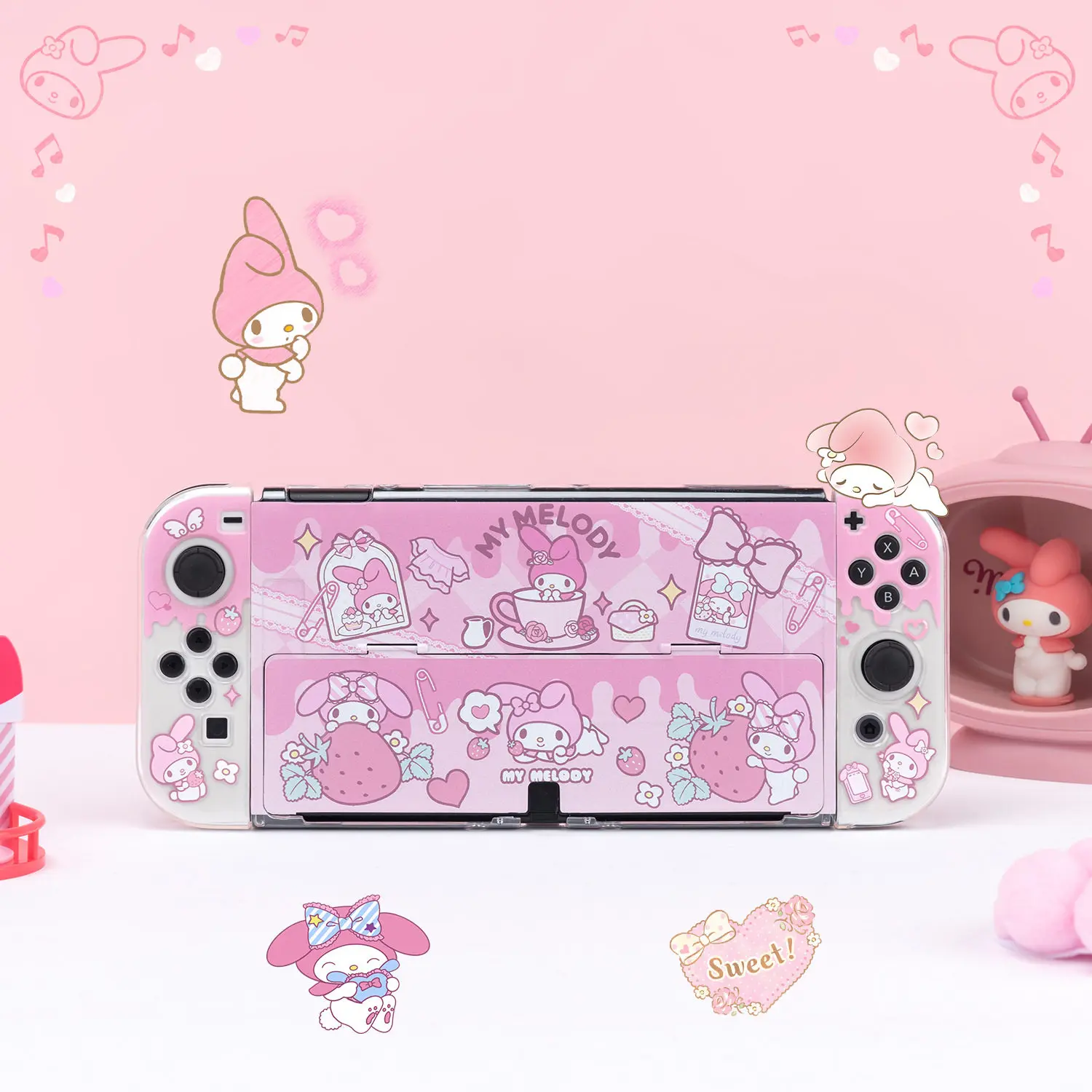 Kawaii My Melody Detachable Case Dock Friendly Joy-Con Controller Shell for Nintendo Switch 2 OLED NS Transparent Console Cover view 3