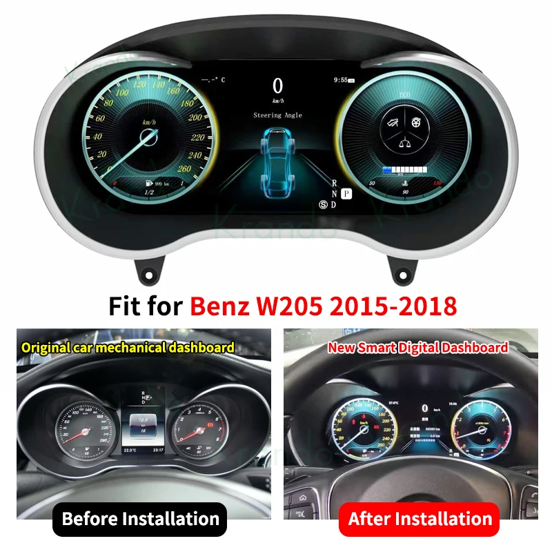 Krando 12.3'' Linux Digital Cluster For BENZ GLC C W205 2015 - 2018 NTG5.0 LCD Dashboard Panel Virtual Instrument CockPit