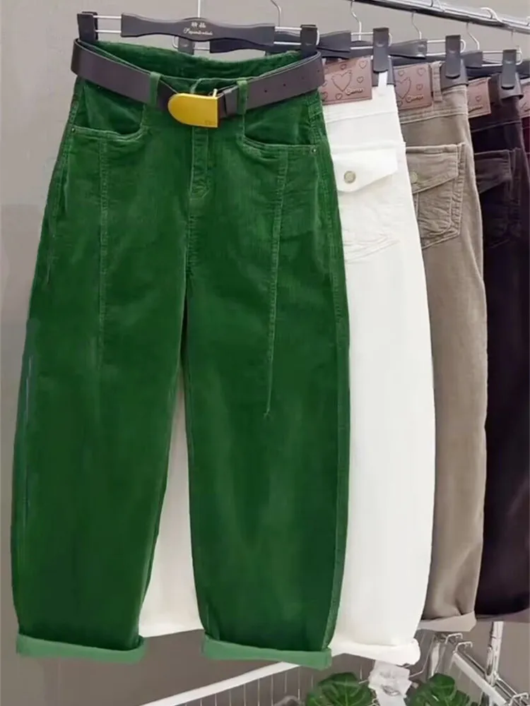 High Waist Cotton Corduroy Harem Pants Slim Fit Straight Leg Nine Crop Casual Long Trousers Autumn Winter New Arrival