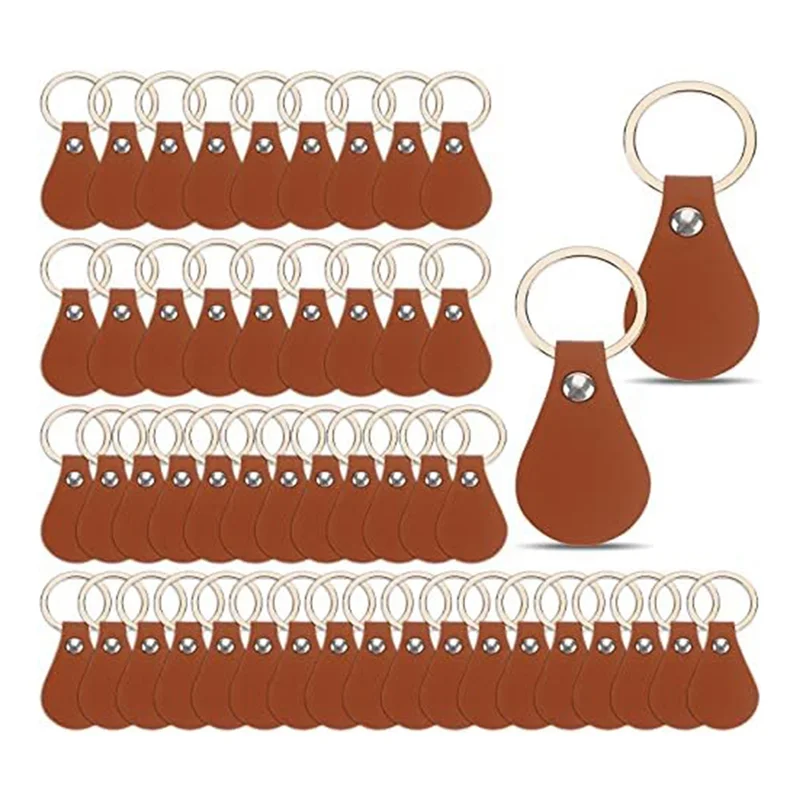 50Pcs DIY Leather Keychains Brown Blank Key Fob Rivets Keychain for Car Key Home Door Key Small Decoration Homemade Gift