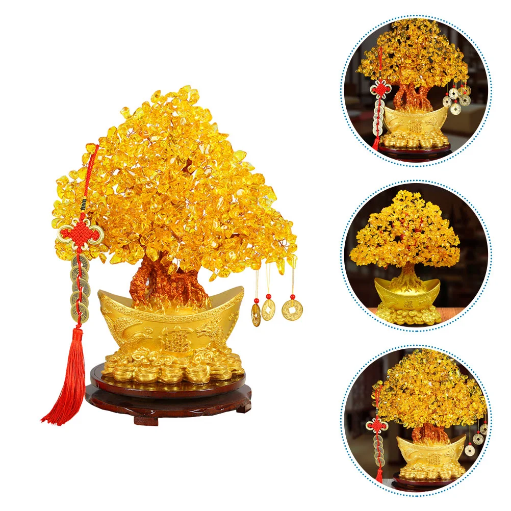 

Citrine Macrocarpa Premium Material Decor Luck Tree Money Feng Shui Bonsai Copper Crystal Home Adornment