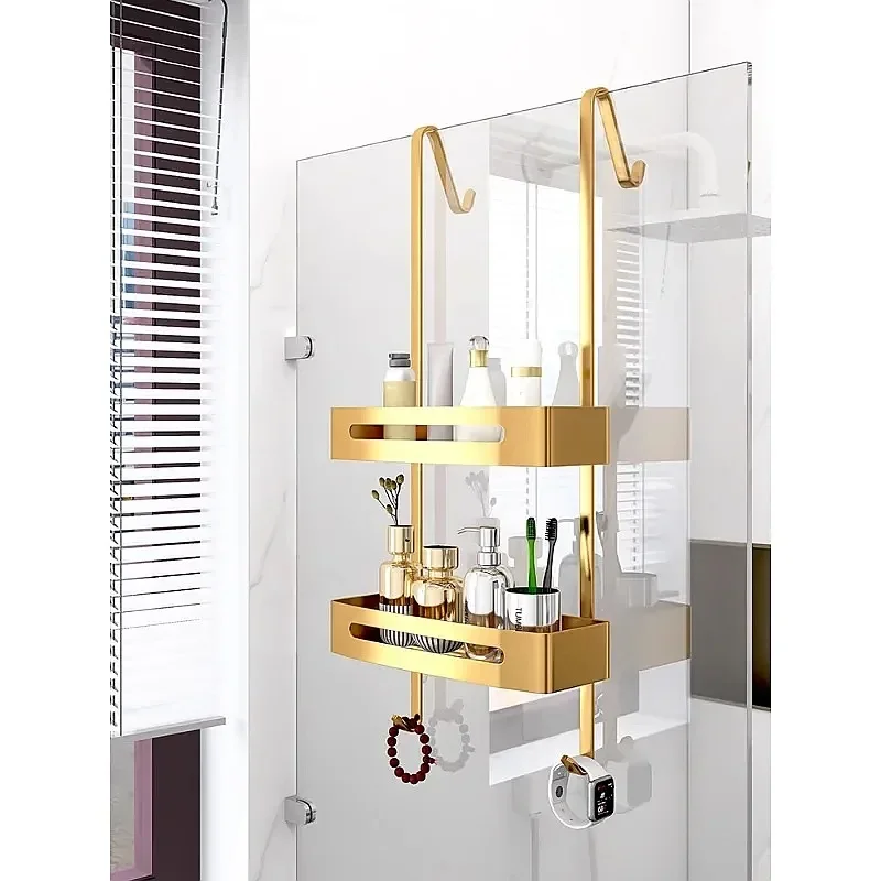 Pull Gold Shower Room Frame Large Capacity Double Layer Hanging Basket Wall Hook