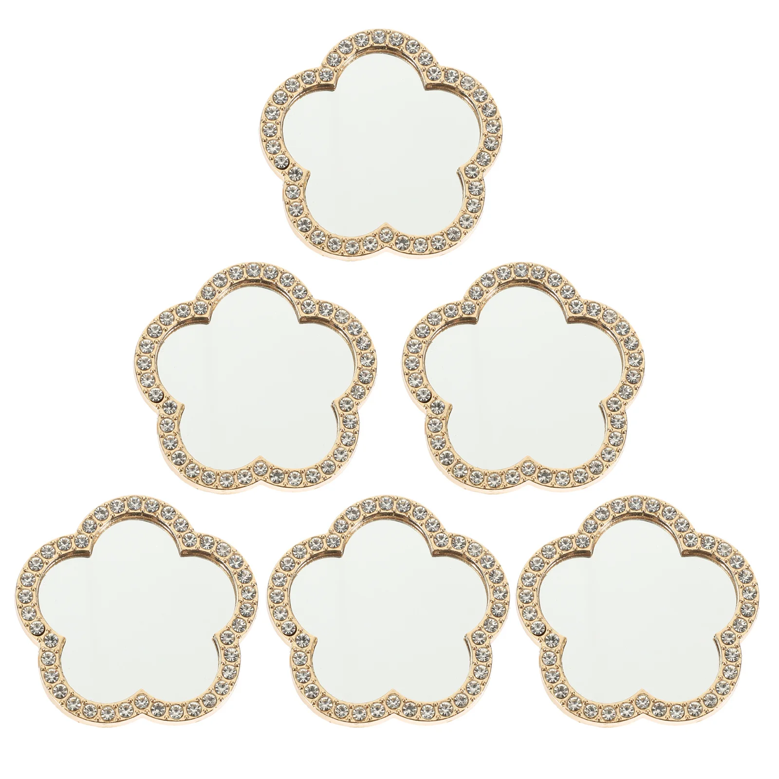 

6Pcs Phone Mirror Mini Rhinestone Flower Design Clear Reflection Compact Rear Camera Makeup Selfie Camera