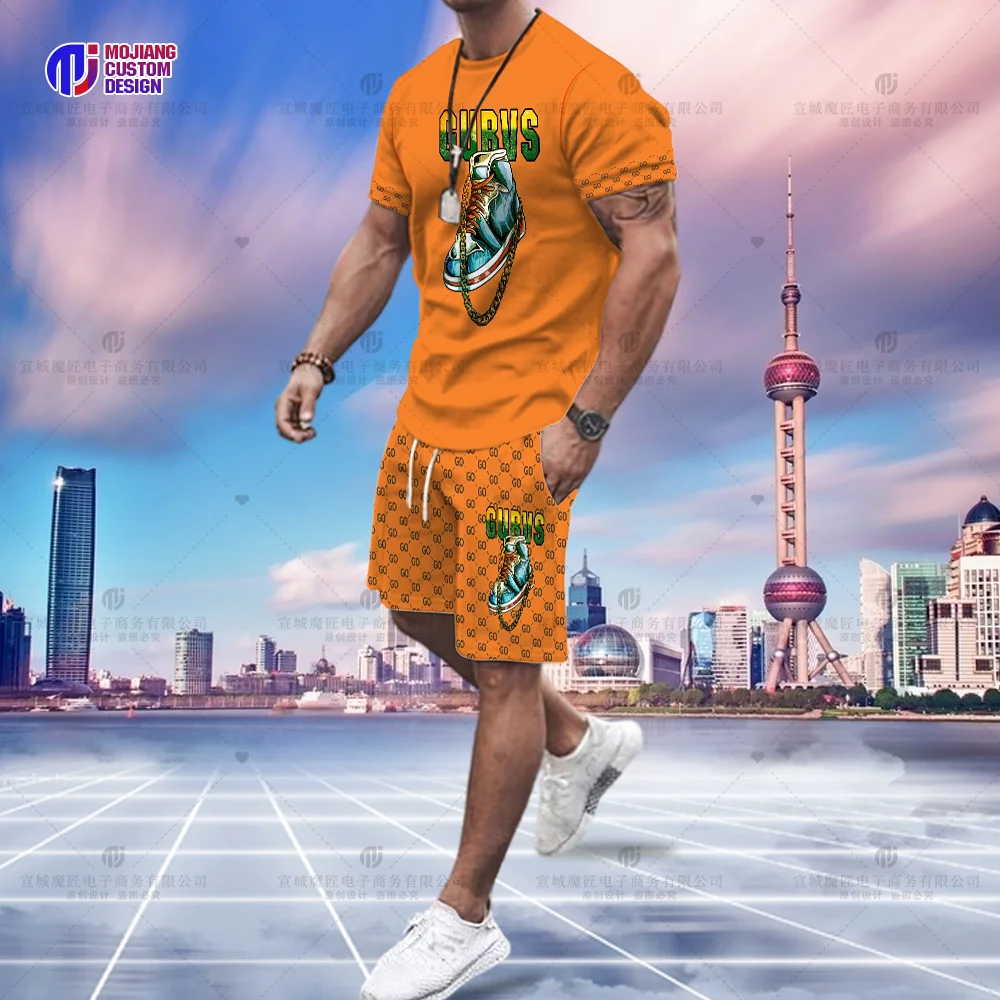 Camiseta de manga corta con letras de oso para hombre, traje de marca Tide, pantalones cortos, Top guapo, verano, nuevo, 2023