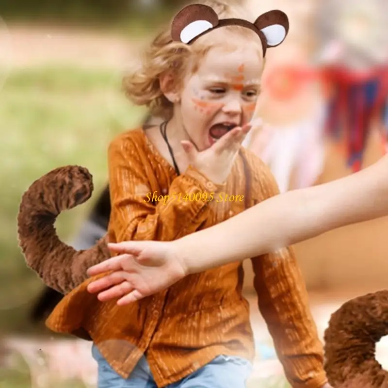 

DXAE Plush Monkey Costume Set Monkey Ear Tail Animal Fancy Costume for Kids Adult