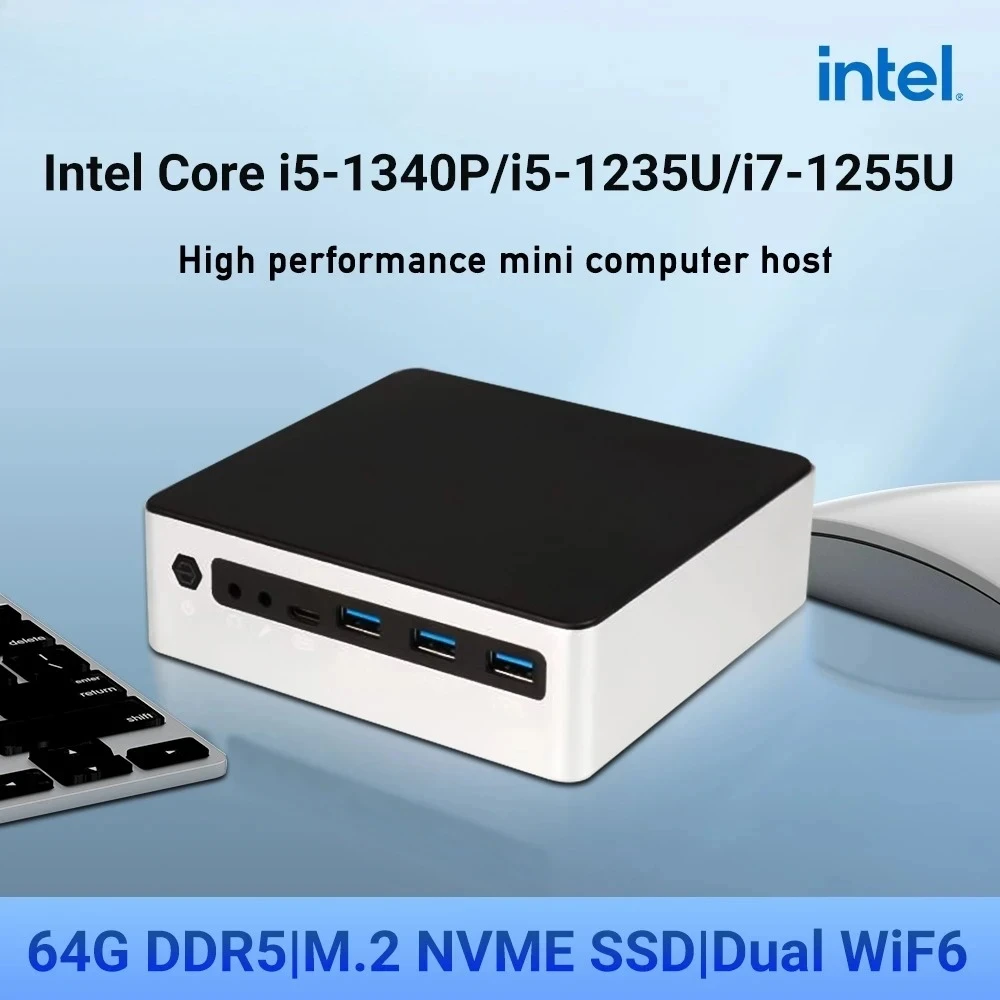 2025 Pocket Mini Computer i5 1340P i7 1255U 2xDDR5 NVMe SSD Windows 11 Pro NUC Mini Gaming PC Portable PC 3x4K HTPC WiFi6