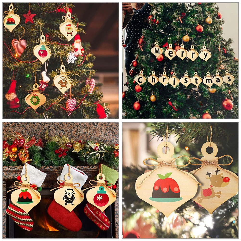 

40pcs Diy Wooden Slice Ornaments Unfinished Natural Wood Slices Pre-Drilled With Rope For Craft Holiday Decor Christmas Party