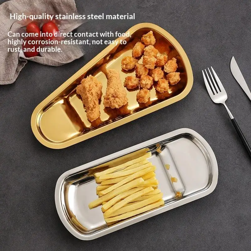 Korean Style Stainless Steel Buffet Tray Holder Food Clip Bread Clip Fan Shaped Plate Cutlery Holder Fries Tray
