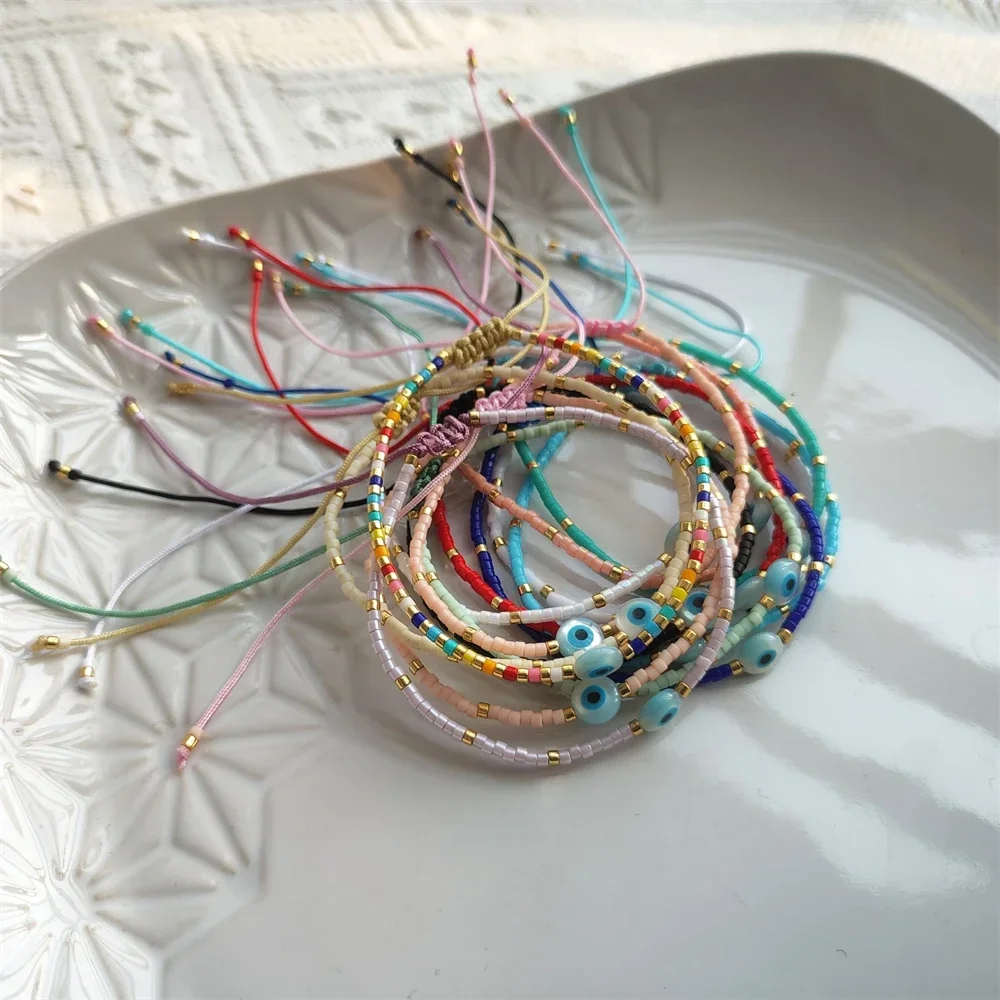 KKBEAD متعدد الألوان الشر سوار بحليات العين الزرقاء قابل للتعديل سلسلة ميوكي الخرز داينتي أساور للنساء ديليكا مطرز شيك بوهو مجوهرات
