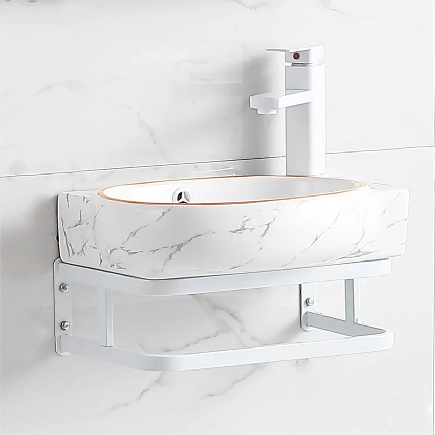 Ceramic Washbasin Small Household Bathroom Washbasin Balcony Wall Hanging Washbasin Stainless Steel Bracket Corner Wash Basin