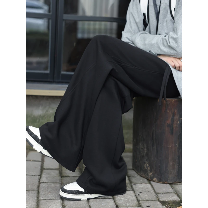 

Американские повседневные спортивные штаны для мужчин на осень и зиму, новый стиль с флисом, свободные, прямые и драпированные