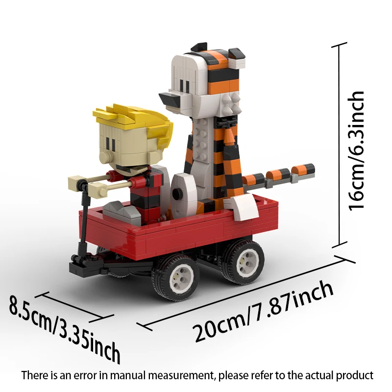 Set di blocchi di avventura per ragazzo e tigre, modello di caratteri di fumetti vintage, regalo per ragazzi, ragazze, adulti, ruota di animali